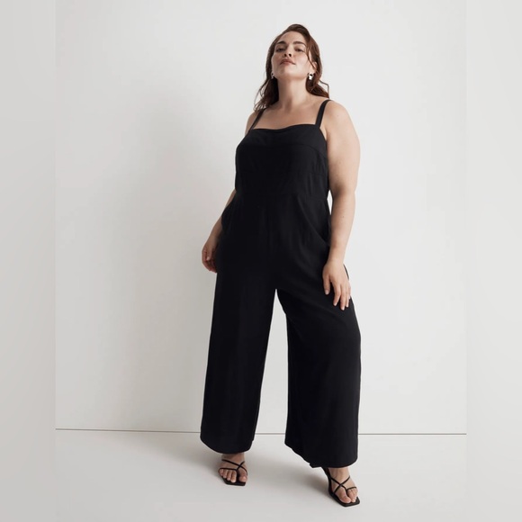 MWT Madewell Plus Square-Neck Wide-Leg Sleeveless Jumpsuit - 18W - Black - Picture 4 of 9